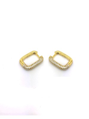 orecchino forma rettangolo piccolo in argento bagnato in oro con zirconi sul davanti